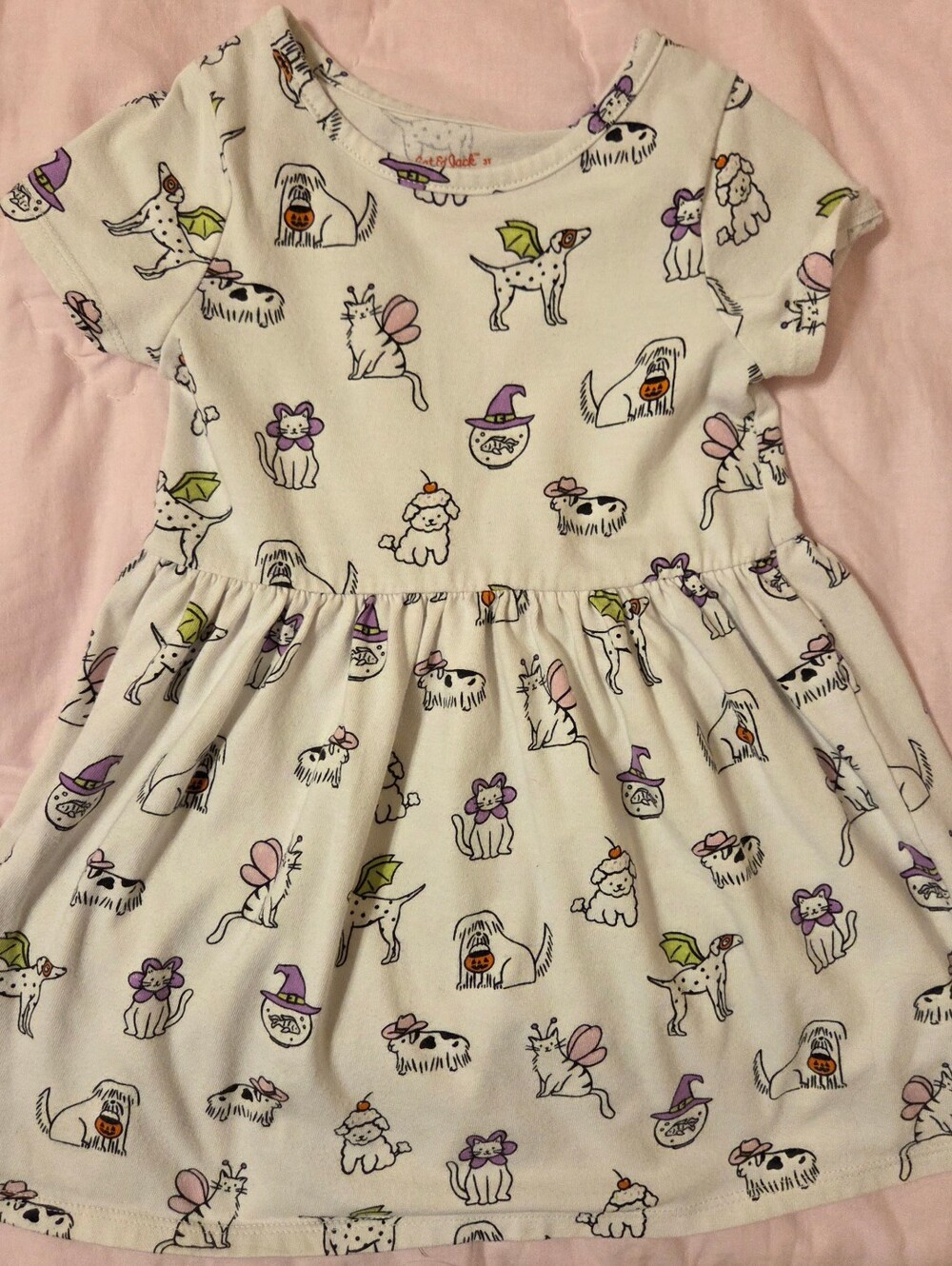 Girls Cat & Jack 3T White Cotton Halloween Print Dress